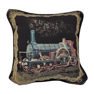 Portofino Brand Steam Engine Train Tapestry Decorative Throw Pillow 12"x12"